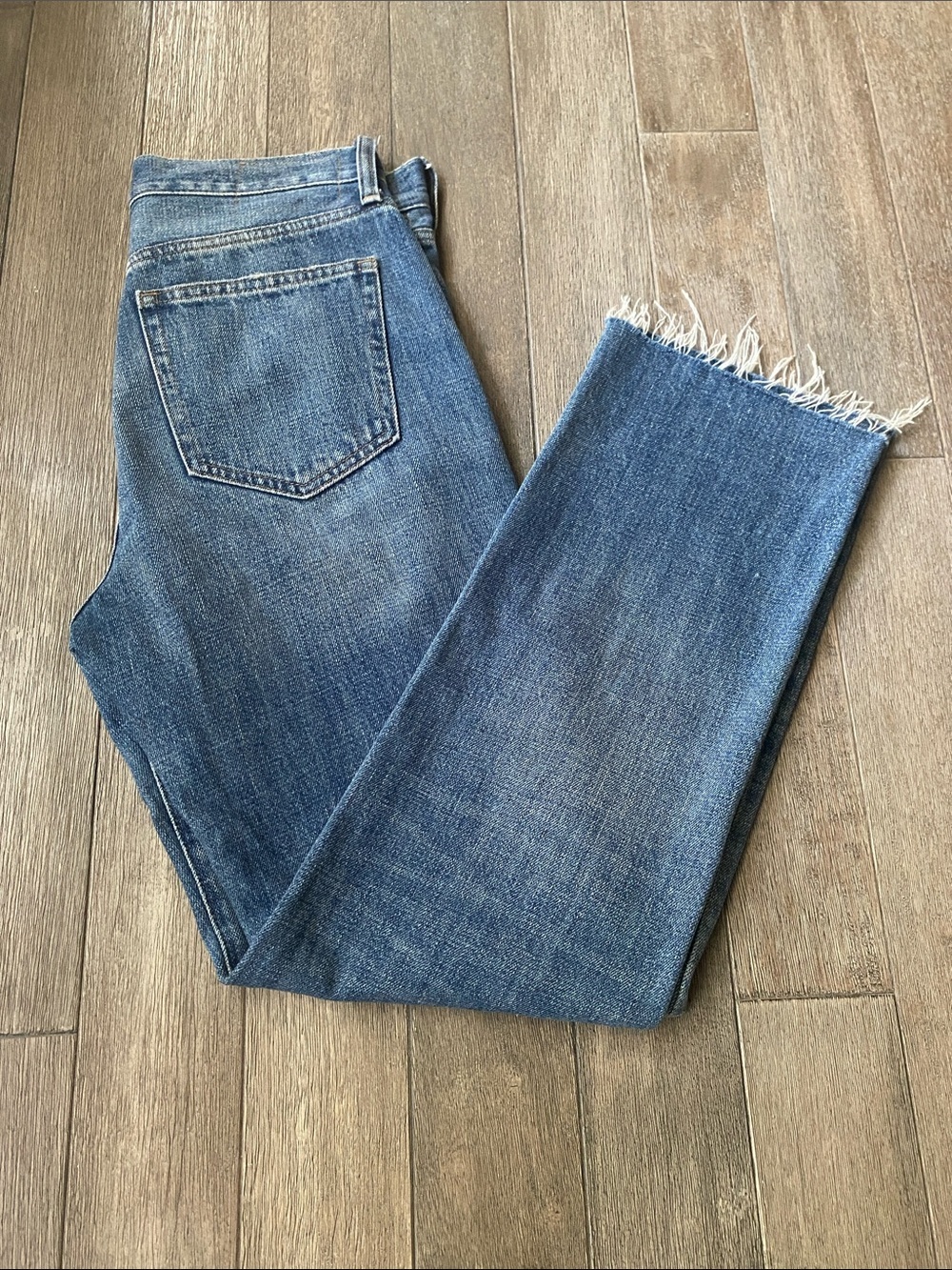 J. Crew Ridged High-Rise Straight Leg Medium Blue Jeans, Raw Hem, Size 26 - Picture 4 of 8